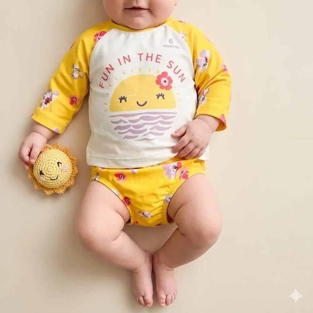Baby Girl Size 3/6 months Old Navy 2 Piece Swim Suit 2 Piece Swimsuit Rashguard